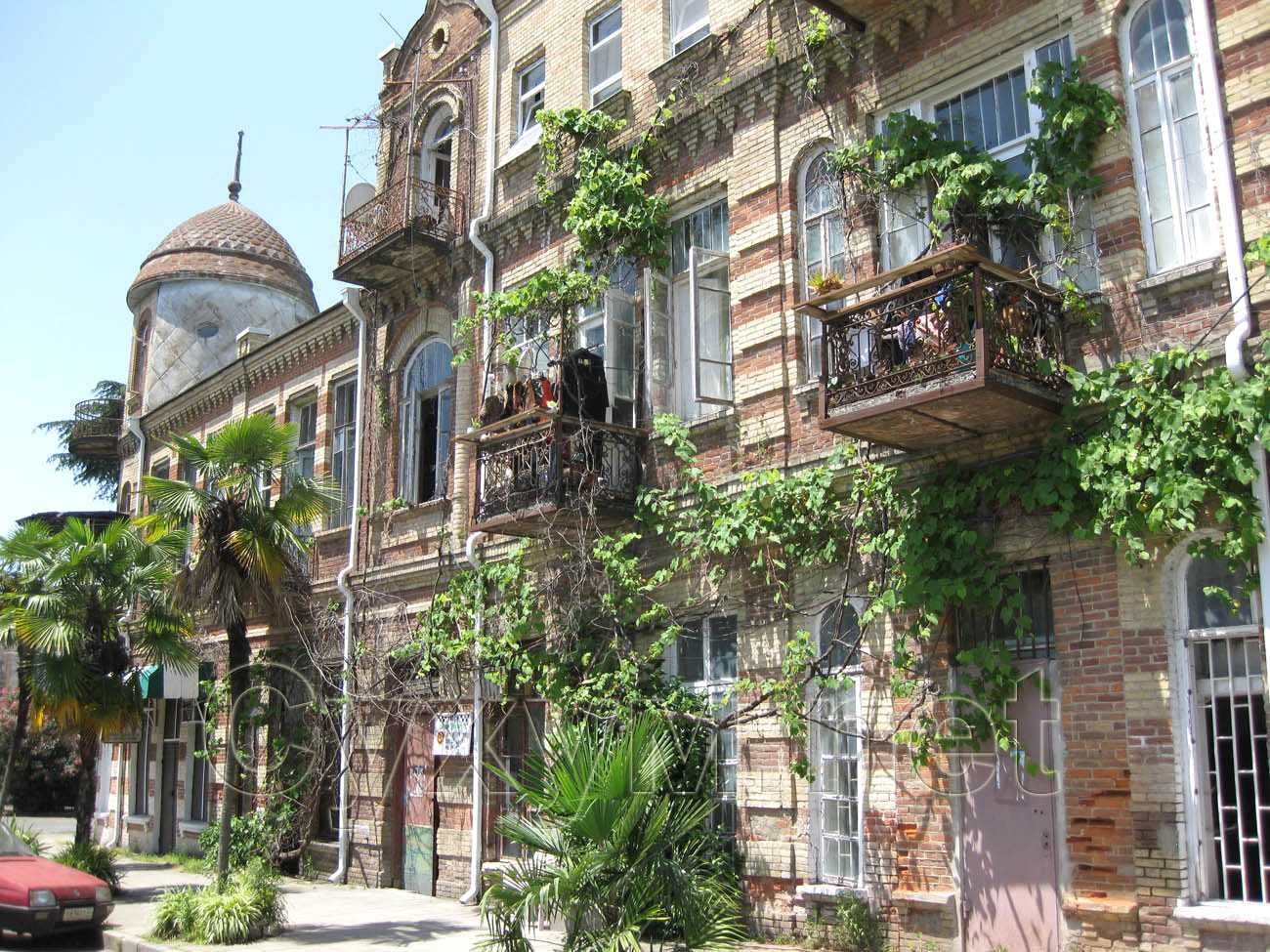 старинное здание декорировано лианами