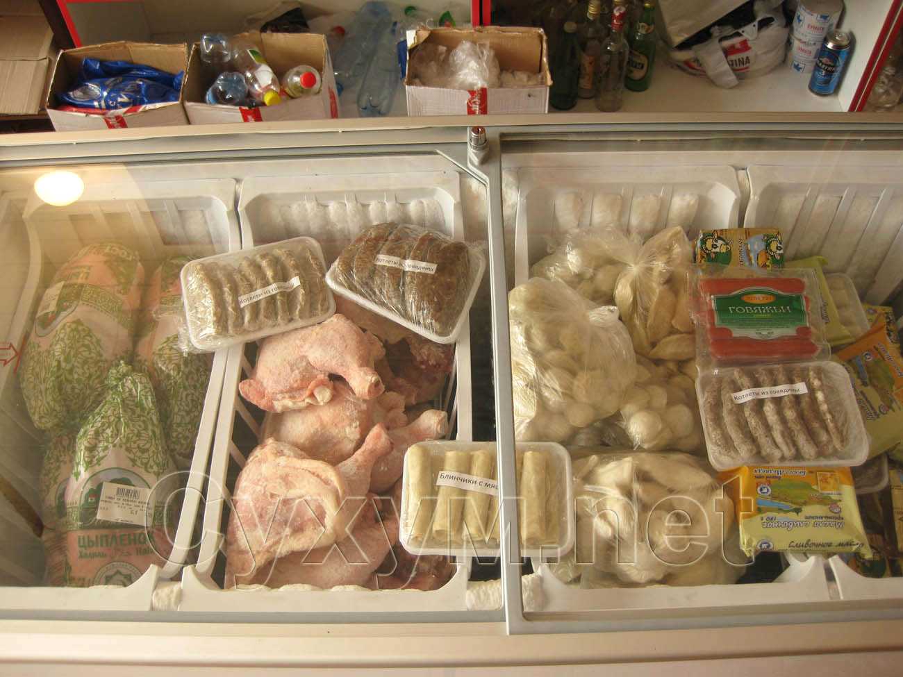 магазин продукты - замороженная курица, котлеты, блинчики с мясом